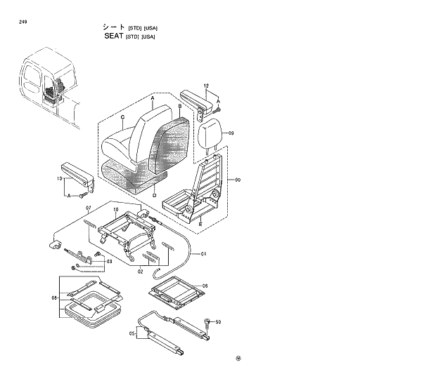 Схема запчастей Hitachi EX130H-5 - 249 SEAT (STD) (USA) 01 UPPERSTRUCTURE