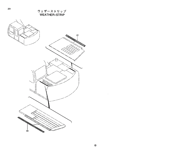 Схема запчастей Hitachi EX120-5 - 281 WEATHER-STRIP 01 UPPERSTRUCTURE