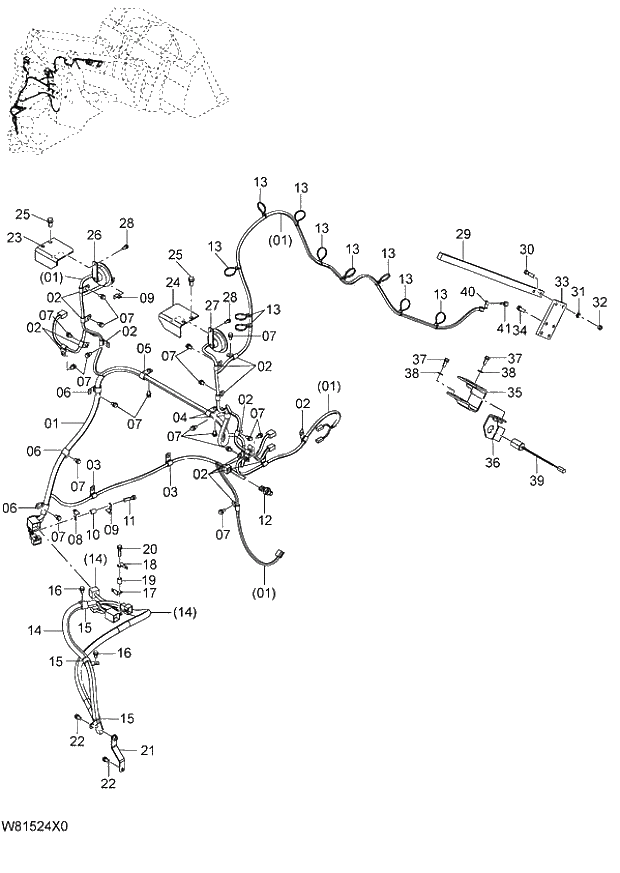 Схема запчастей Hitachi ZW180 - 115 ELECTRIC PARTS (FRONT) (HLF,HPF) (000101-004999, 008101-). 05 ELECTRICAL SYSTEM