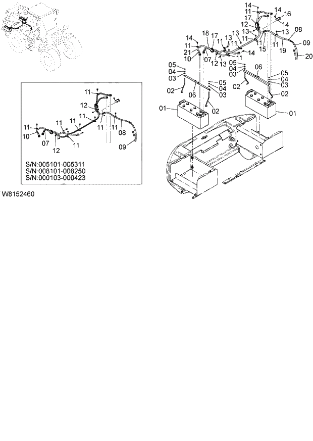 Схема запчастей Hitachi ZW180 - 120 BATTERY (BA001) (000101-004999, 005101-). 05 ELECTRICAL SYSTEM