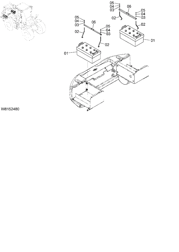 Схема запчастей Hitachi ZW180 - 122 LARGE CAPACITY BATTERY (190H52) (BA003) (000101-004999, 005101-). 05 ELECTRICAL SYSTEM