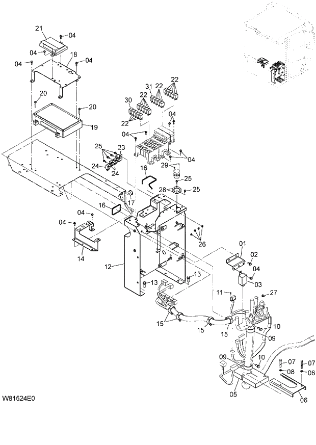 Схема запчастей Hitachi ZW180 - 131 ELECTRIC PARTS (REAR CONSOLE) (000101-004999, 005101-). 05 ELECTRICAL SYSTEM