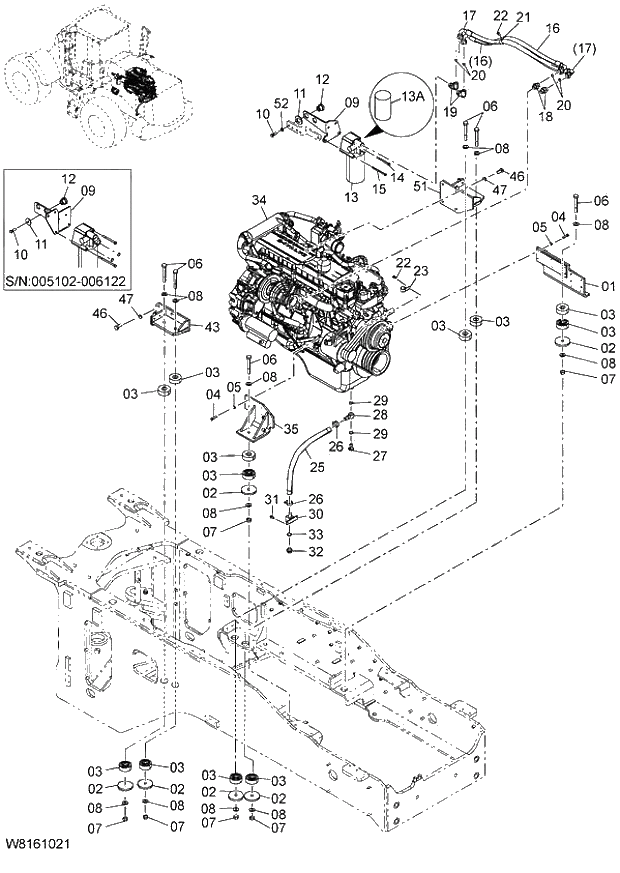 Схема запчастей Hitachi ZW220 - 002_ENGINE 6CG,HCG,HEG (005102-009999). 01 ENGINE