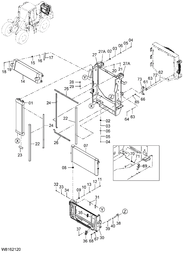 Схема запчастей Hitachi ZW220 - 003_COOLING DEVICE (000101-004999, 005101-). 01 ENGINE