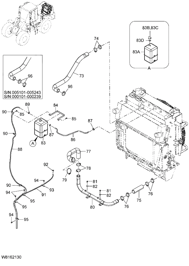 Схема запчастей Hitachi ZW220 - 008_COOLING DEVICE PIPING(2) (000101-004999, 005101-). 01 ENGINE