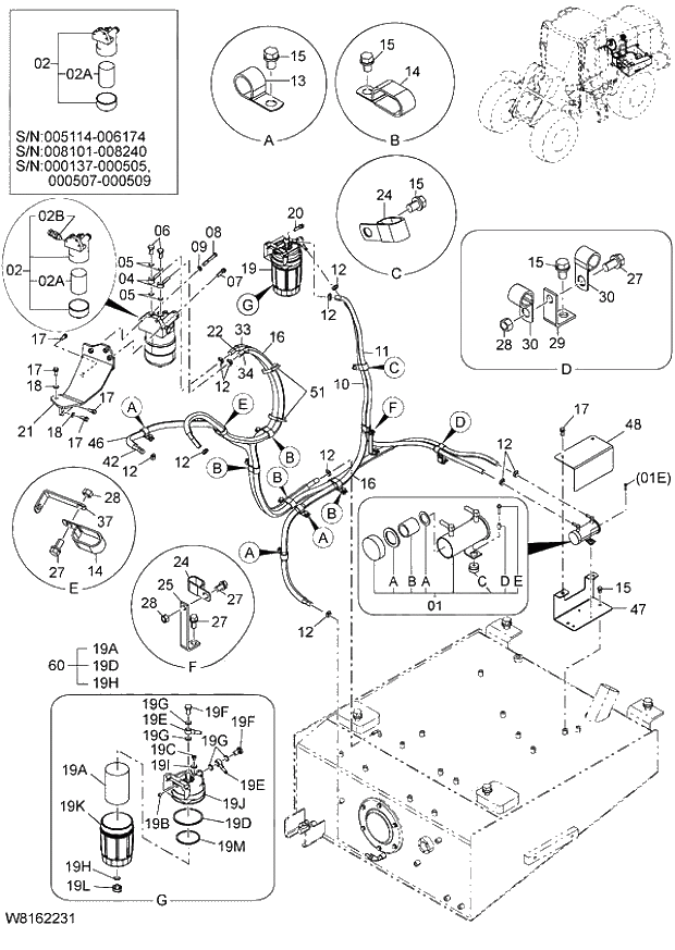 Схема запчастей Hitachi ZW220 - 016_FUEL PIPING (000137-004999, 005114-). 01 ENGINE