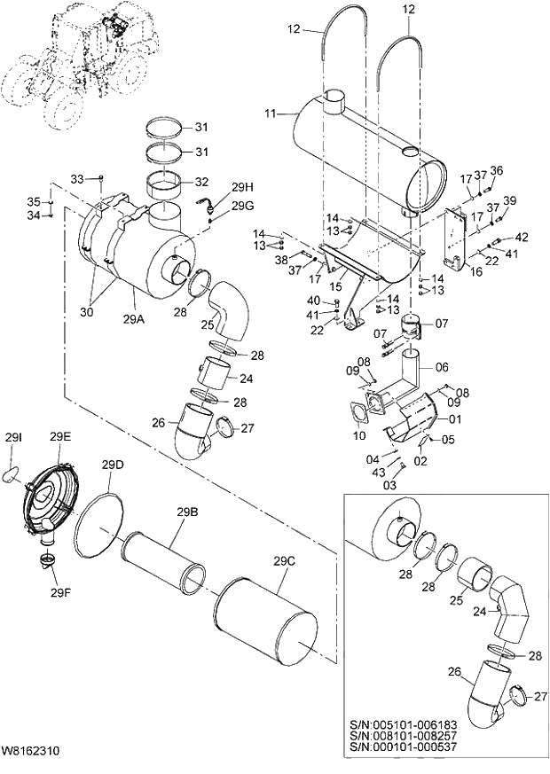 Схема запчастей Hitachi ZW220 - 018_INLET,EXHAUST DEVICE(1) (000101-000637, 005101-006264, 008101-008406, 010101-010126). 01 ENGINE