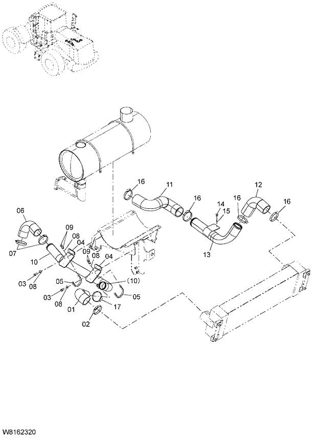 Схема запчастей Hitachi ZW220 - 021_INLET,EXHAUST PIPING (000101-004999, 005101-). 01 ENGINE