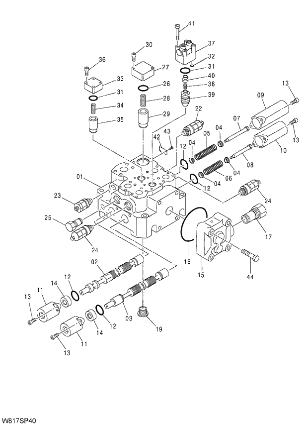 Схема запчастей Hitachi ZW310 - 001 VALVE MAIN(2SP). 03 VALVE