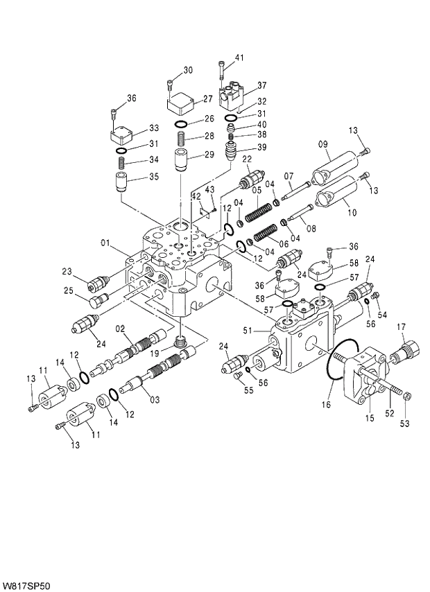 Схема запчастей Hitachi ZW310 - 002 VALVE MAIN(3SP). 03 VALVE