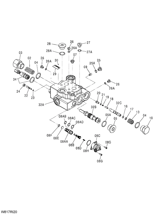 Схема запчастей Hitachi ZW310 - 003 VALVE CONTROL(RID). 03 VALVE