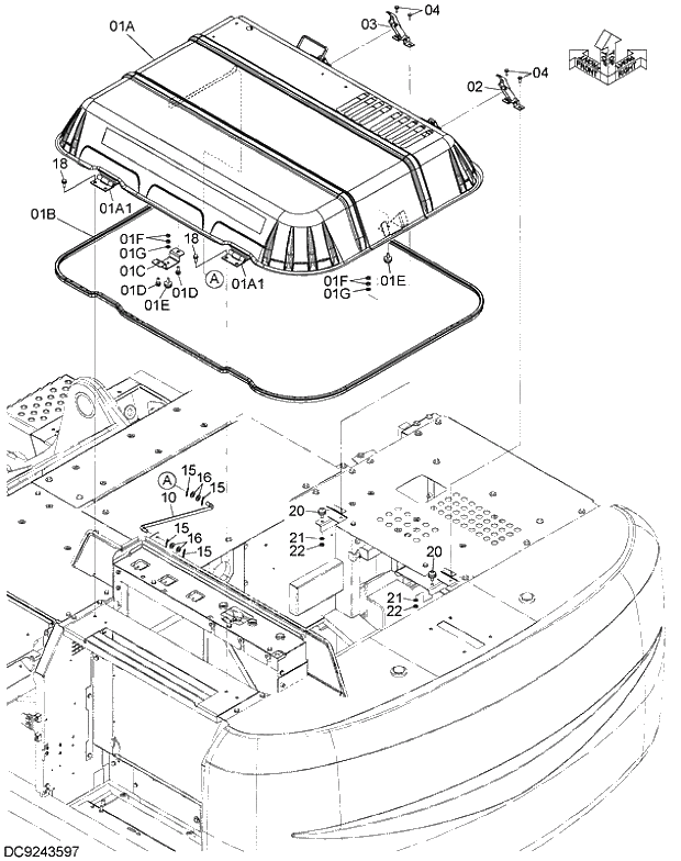 Схема запчастей Hitachi ZX280LC-5G - 018 ENGINE COVER 01 FRAME,COVER