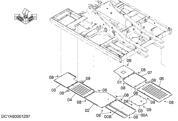 Схема запчастей Hitachi ZX280-5G - 020 UNDER COVER (t=1.6mm) 01 FRAME,COVER