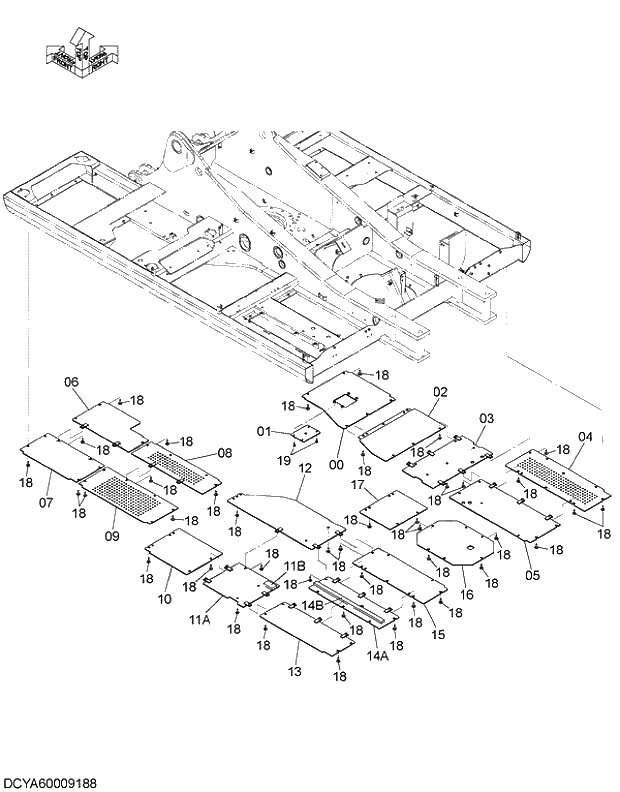 Схема запчастей Hitachi ZX280LC-5G - 021 UNDER COVER (t=6.0mm) 01 FRAME,COVER