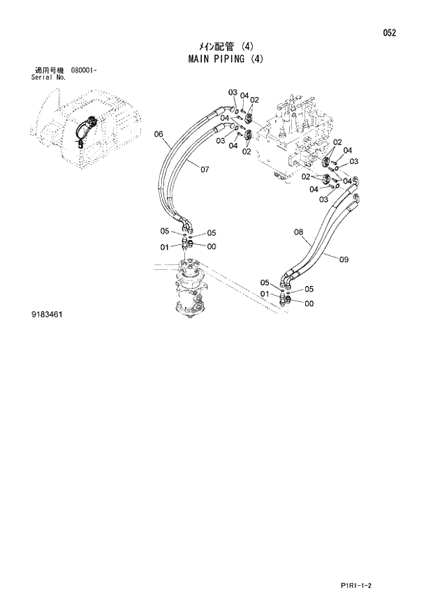 Схема запчастей Hitachi ZX130LCN-3 - 052_MAIN PIPING (4) (080001 -). 01 UPPERSTRUCTURE