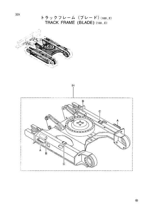 Схема запчастей Hitachi EX100-5 - 329 TRACK FRAME WITH BLADE 100,E UNDERCARRIAGE