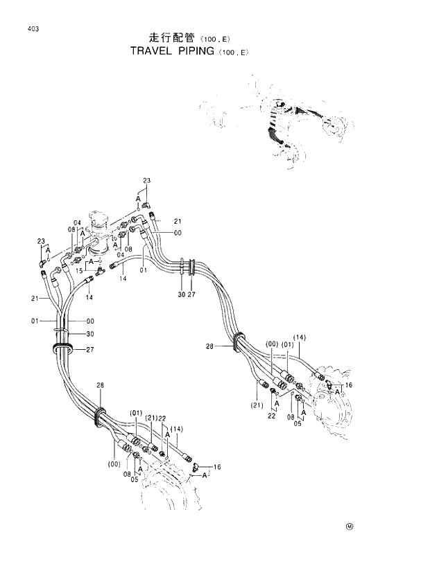 Схема запчастей Hitachi EX110M-5 - 403 TRAVEL PIPINGS 100,E UNDERCARRIAGE