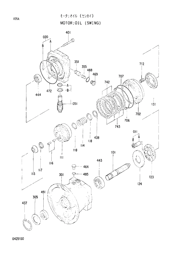 Схема запчастей Hitachi EX220-2 - 035 OIL MOTOR (SWING) (008001 -). 02 MOTOR