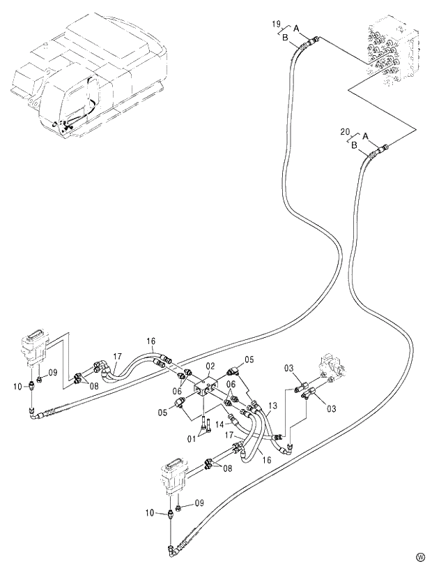 Схема запчастей Hitachi ZX480MTH - 011 LOADER PILOT PIPING (1) 450,H,MT,MTH (010001-). 04 LOADER ATTACHMENTS