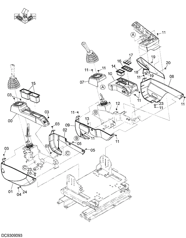 Схема запчастей Hitachi ZX470LC-5G - 009 CONSOLE COVER 11 FLOOR PARTS