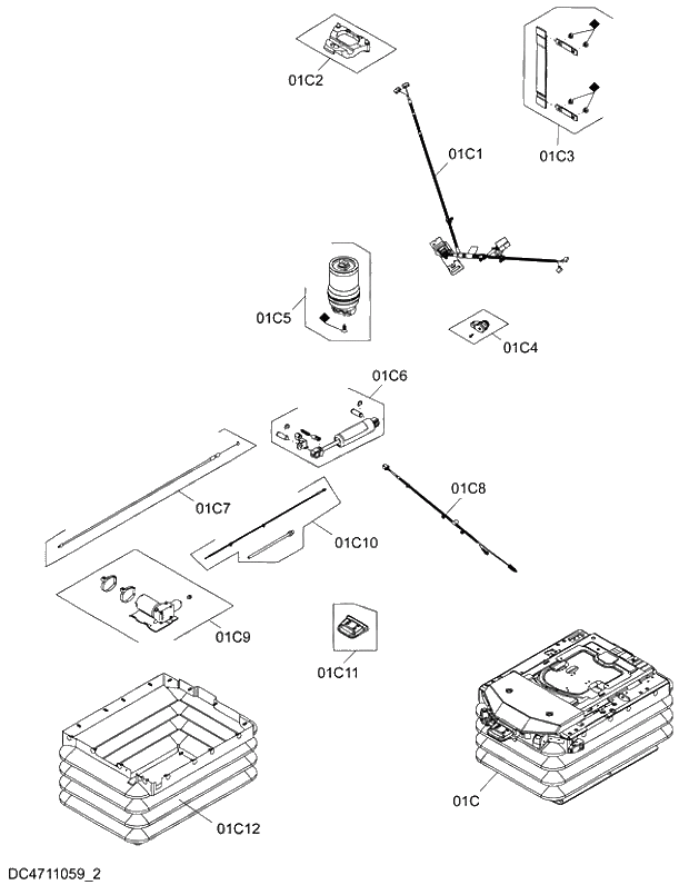 Схема запчастей Hitachi ZX470LCH-5G - 020 AIR-SUSPENSION SEAT (WITH HEATER)(2) 11 FLOOR PARTS