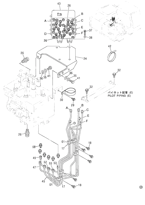 Схема запчастей Hitachi ZX120-E - 069_PILOT PIPING (D-1) (060001-). 01 UPPERSTRUCTURE