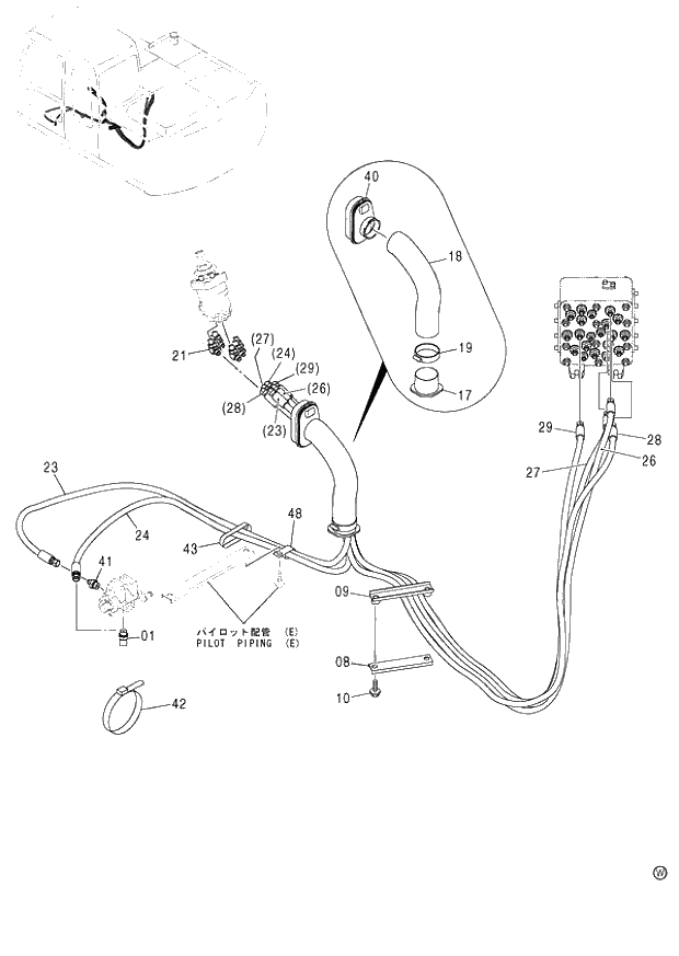 Схема запчастей Hitachi ZX120 - 074_PILOT PIPING (H) (060001-). 01 UPPERSTRUCTURE