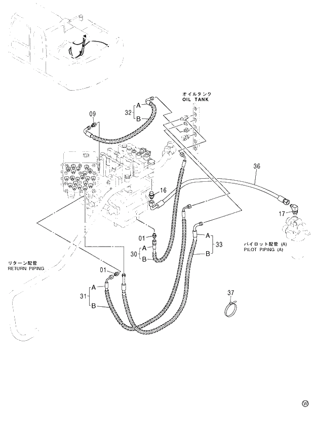 Схема запчастей Hitachi ZX120 - 075_PILOT PIPING (I-1) (060001-). 01 UPPERSTRUCTURE