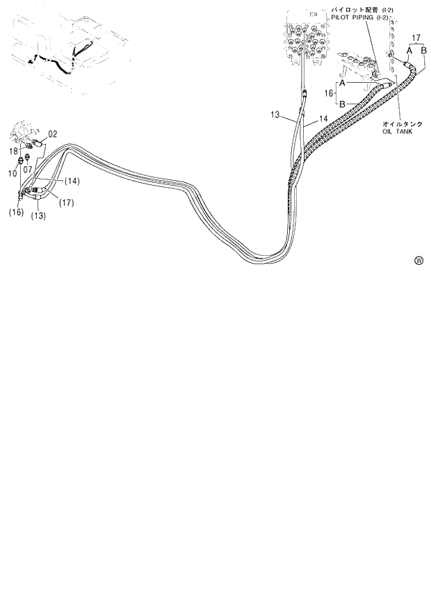 Схема запчастей Hitachi ZX120-E - 077_PILOT PIPING (J) (060001-). 01 UPPERSTRUCTURE