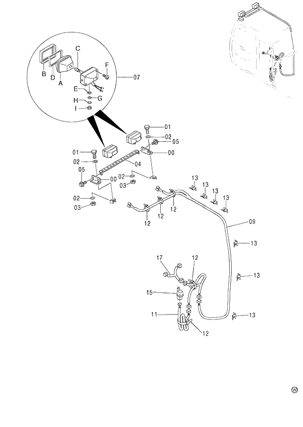 Схема запчастей Hitachi ZX130H - 103_FRONT HEAD LAMP E (060001-). 01 UPPERSTRUCTURE