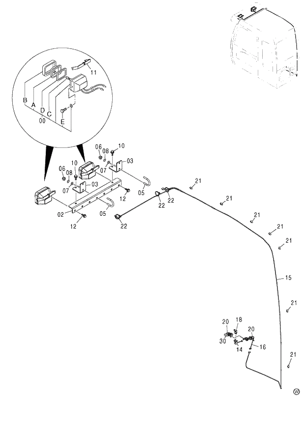 Схема запчастей Hitachi ZX130K - 105_FRONT HEAD LAMP (2 LAMP WITH SUNSHADE) 130 (060001-). 01 UPPERSTRUCTURE