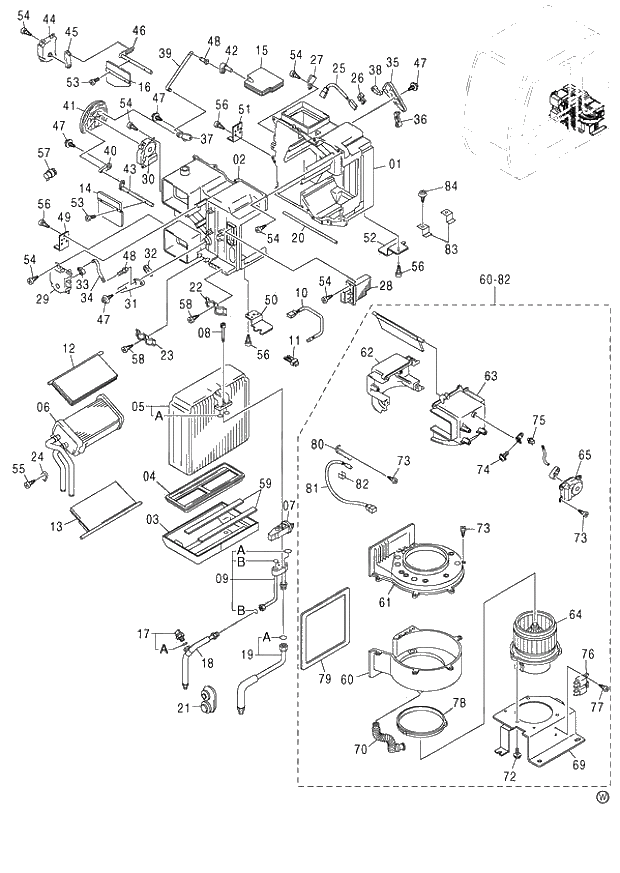 Схема запчастей Hitachi ZX130 - 124_AIR-CON. UNIT (060001-). 01 UPPERSTRUCTURE