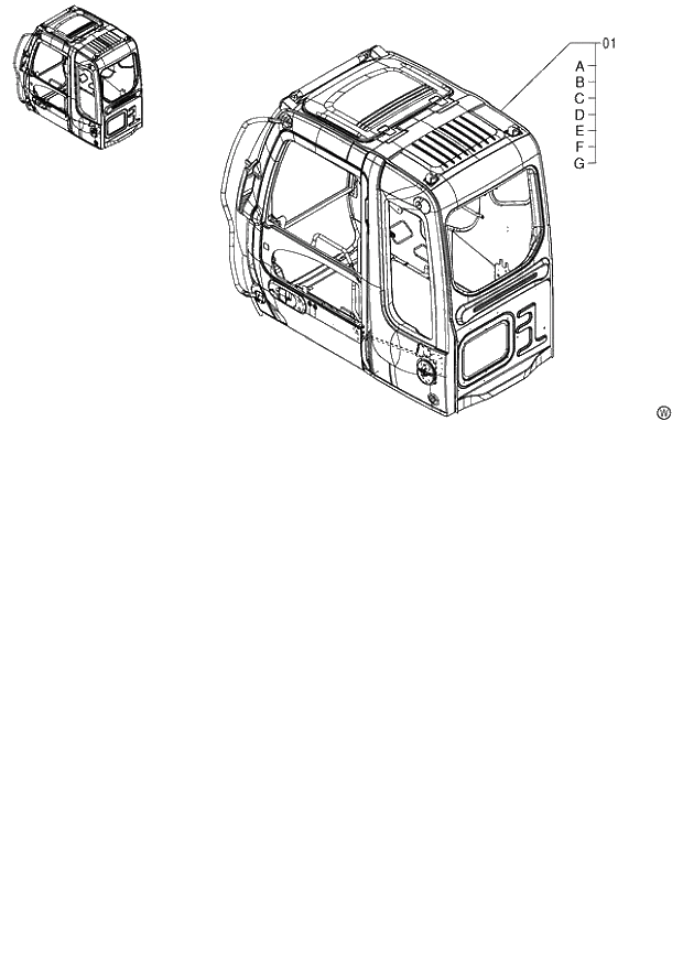 Схема запчастей Hitachi ZX130 - 137_CAB 120,E,H (060001-). 01 UPPERSTRUCTURE