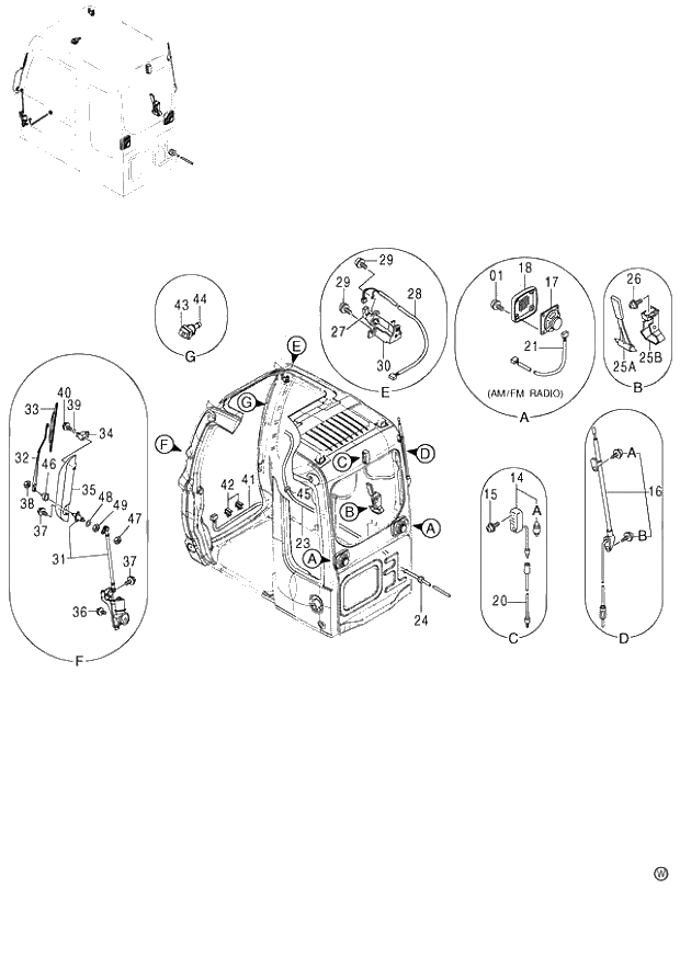 Схема запчастей Hitachi ZX130LCN - 144_CAB (1) 120,E,130,H_NA (060001-). 01 UPPERSTRUCTURE