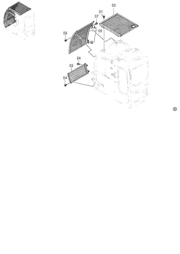 Схема запчастей Hitachi ZX130 - 160_CAB GUARD 120,E,130,H (060001-). 01 UPPERSTRUCTURE