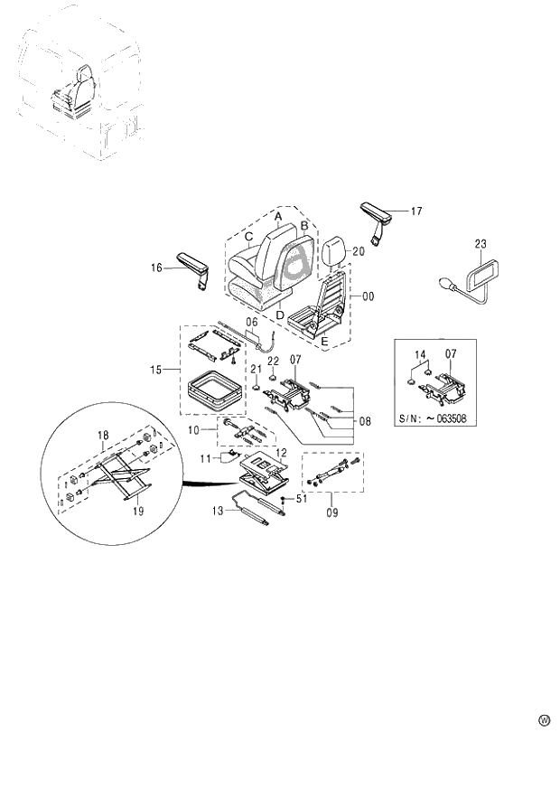 Схема запчастей Hitachi ZX120-E - 178_SUSPENSION SEAT (VINYL) (060001-). 01 UPPERSTRUCTURE