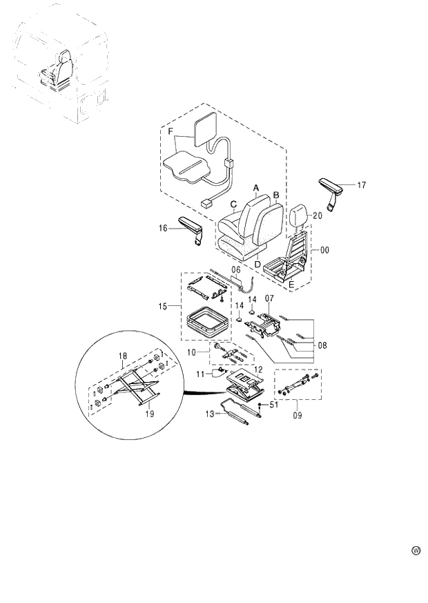 Схема запчастей Hitachi ZX130H - 179_SUSPENSION SEAT (WITH HEATER) 130 (060001-). 01 UPPERSTRUCTURE