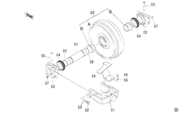 Схема запчастей Hitachi ZX480MTH - 005 FRONT IDLER (L)(STD. TRACK) (010001-). 02 UNDERCARRIAGE