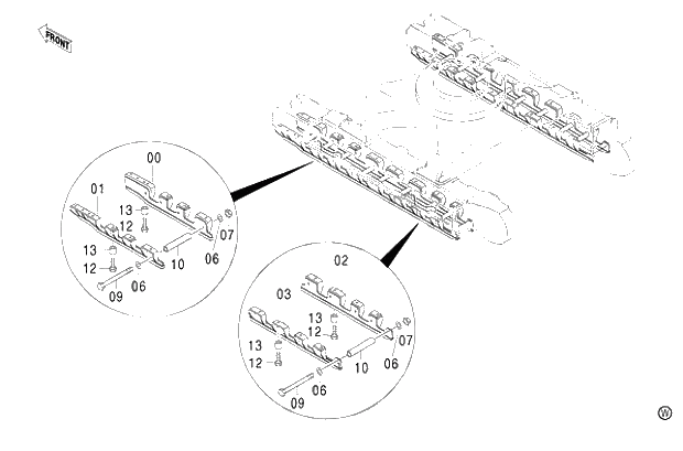Схема запчастей Hitachi ZX480MTH - 010 FULL-LENGTH TRACK GUARD (MT TRACK) (010001-). 02 UNDERCARRIAGE