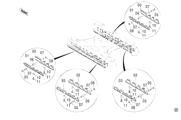 Схема запчастей Hitachi ZX460LCH - 011 FULL-LENGTH TRACK GUARD (STD. TRACK) (010001-). 02 UNDERCARRIAGE