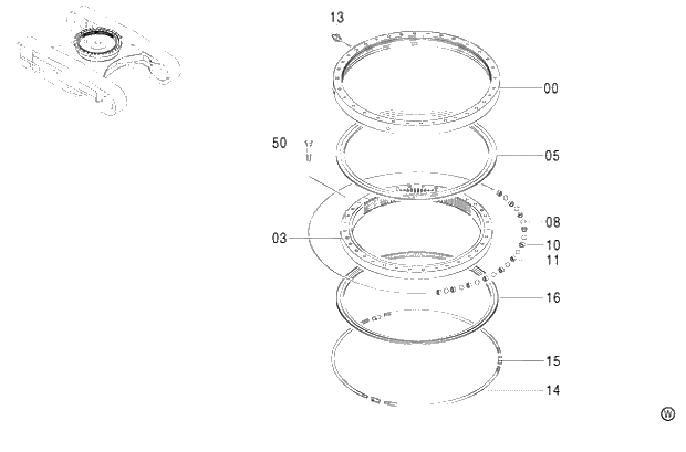 Схема запчастей Hitachi ZX450H - 016 SWING BEARING 450,H,MT,MTH (010001-). 02 UNDERCARRIAGE