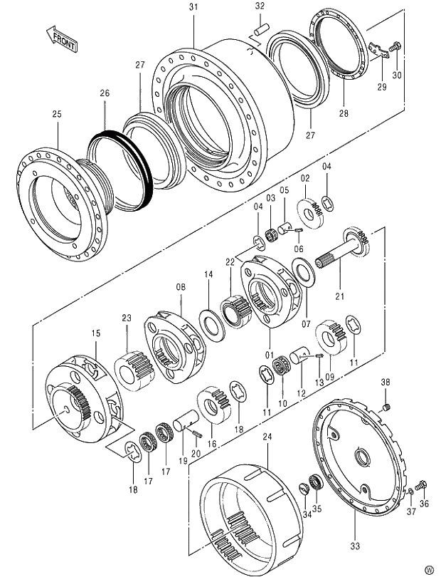 Схема запчастей Hitachi ZX480MT - 045 TRANSMISSION (TRAVEL)(MT TRACK) (010001-). 02 UNDERCARRIAGE