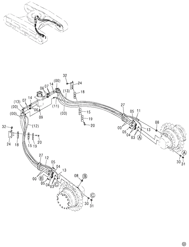 Схема запчастей Hitachi ZX450LCH - 049 TRAVEL PIPING (STD. TRACK) (010001-). 02 UNDERCARRIAGE