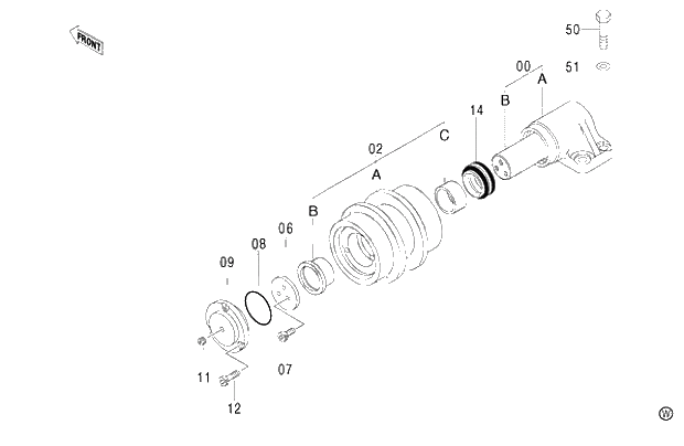 Схема запчастей Hitachi ZX480MT - 052 UPPER ROLLER (LC TRACK) (450LC,450LCH 010001-460LCH 050001-). 02 UNDERCARRIAGE