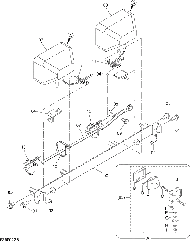 Схема запчастей Hitachi ZX470R-5G - 019 FRONT HEAD LAMP (UPPER)(2 LAMP) 09 ELECTRIC SYSTEM