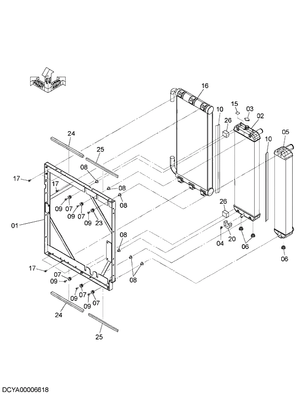 Схема запчастей Hitachi ZX240LC-5G - 005 RADIATOR. 02 ENGINE