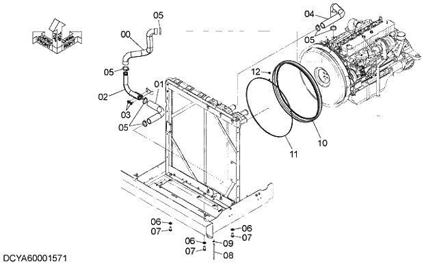 Схема запчастей Hitachi ZX250LCH-5G - 006 RADIATOR SUPPORT. 02 ENGINE