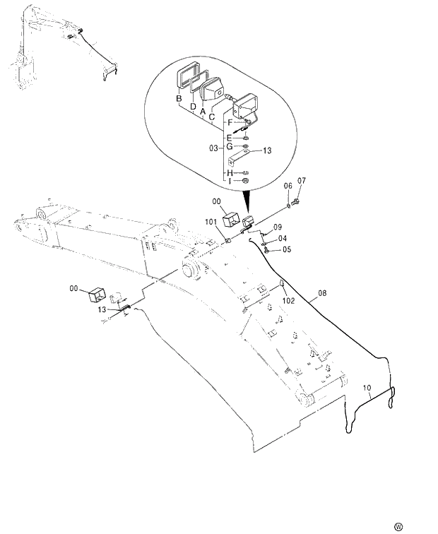 Схема запчастей Hitachi ZX450H - 011 BOOM LIGHT (R)(WITH LIGHT COVER) 460 (050001-). 01 UPPERSTRUCTURE