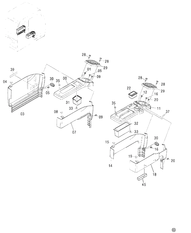 Схема запчастей Hitachi ZX480MT - 043 CONSOLE COVER (450,H,MT,MTH 010001-460 050001-). 01 UPPERSTRUCTURE