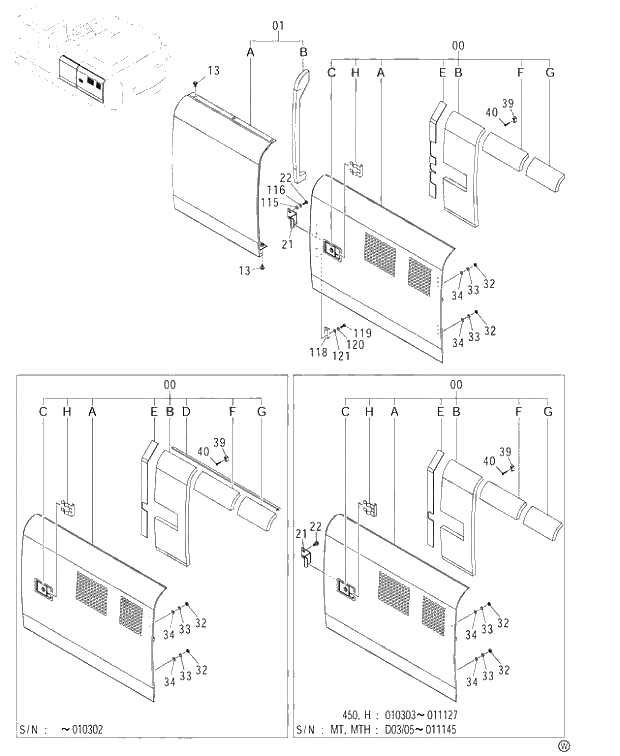 Схема запчастей Hitachi ZX480MTH - 063 COVER (3-1)(TROPICAL) 450,H,MT,MTH (010001-). 01 UPPERSTRUCTURE